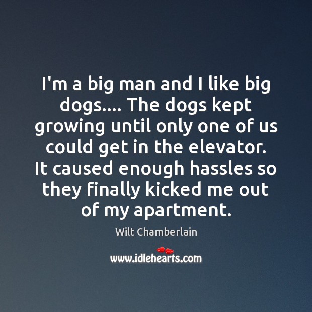 I’m a big man and I like big dogs…. The dogs kept Wilt Chamberlain Picture Quote
