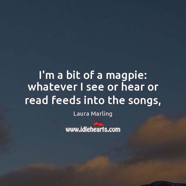 I’m a bit of a magpie: whatever I see or hear or read feeds into the songs, Laura Marling Picture Quote