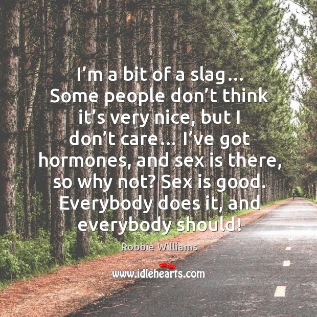 I’m a bit of a slag… some people don’t think it’s very nice Robbie Williams Picture Quote