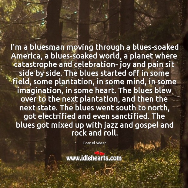 I’m a bluesman moving through a blues-soaked America, a blues-soaked world, a Cornel West Picture Quote