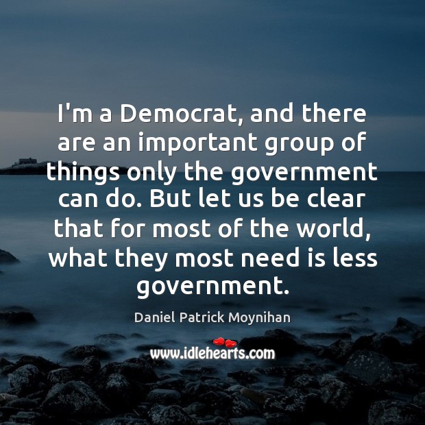 I’m a Democrat, and there are an important group of things only Daniel Patrick Moynihan Picture Quote