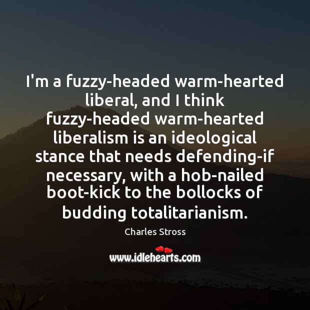 I’m a fuzzy-headed warm-hearted liberal, and I think fuzzy-headed warm-hearted liberalism is Charles Stross Picture Quote