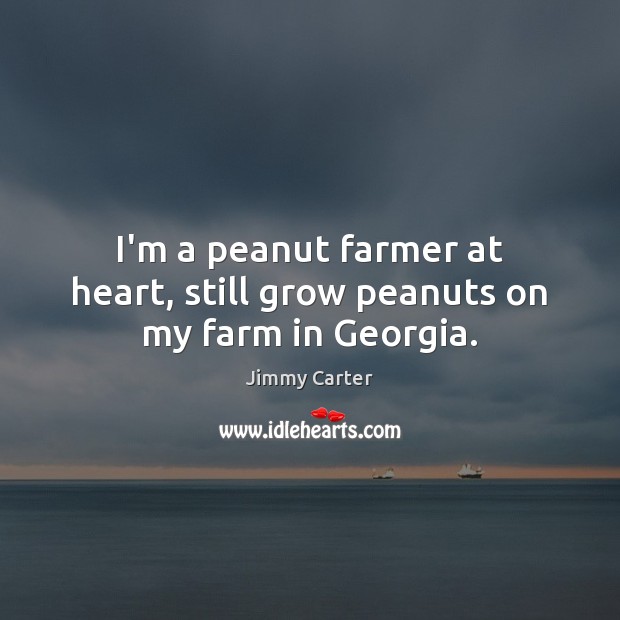 I’m a peanut farmer at heart, still grow peanuts on my farm in Georgia. Jimmy Carter Picture Quote
