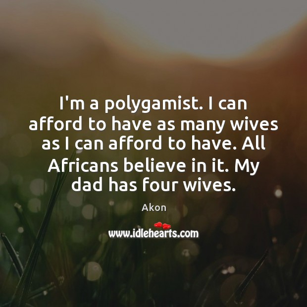 I’m a polygamist. I can afford to have as many wives as Akon Picture Quote