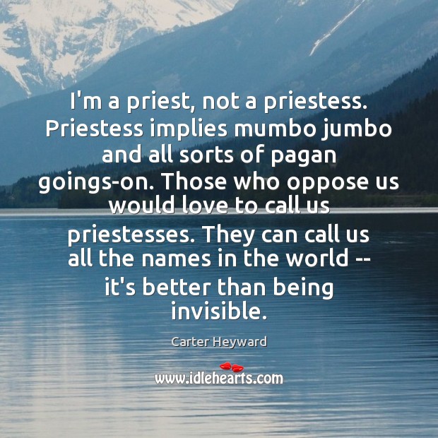 I’m a priest, not a priestess. Priestess implies mumbo jumbo and all Carter Heyward Picture Quote