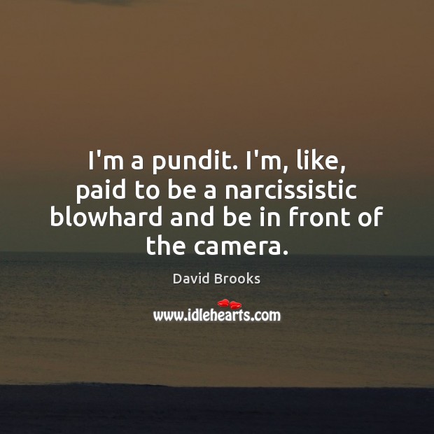 I’m a pundit. I’m, like, paid to be a narcissistic blowhard and be in front of the camera. David Brooks Picture Quote
