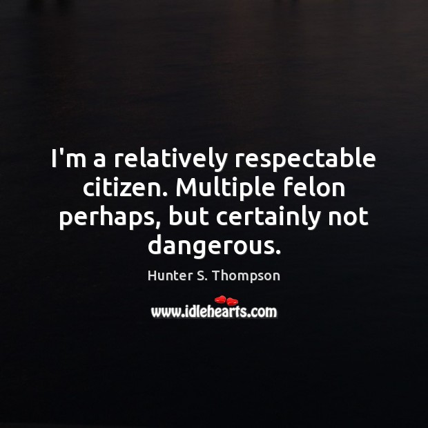 I’m a relatively respectable citizen. Multiple felon perhaps, but certainly not dangerous. Hunter S. Thompson Picture Quote