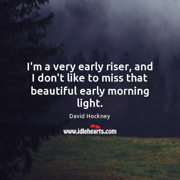 I’m a very early riser, and I don’t like to miss that beautiful early morning light. David Hockney Picture Quote