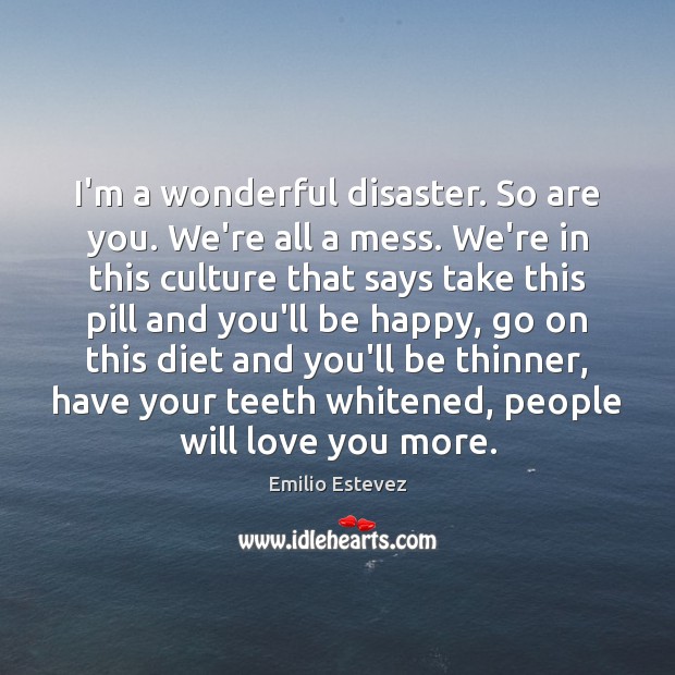 I’m a wonderful disaster. So are you. We’re all a mess. We’re Emilio Estevez Picture Quote