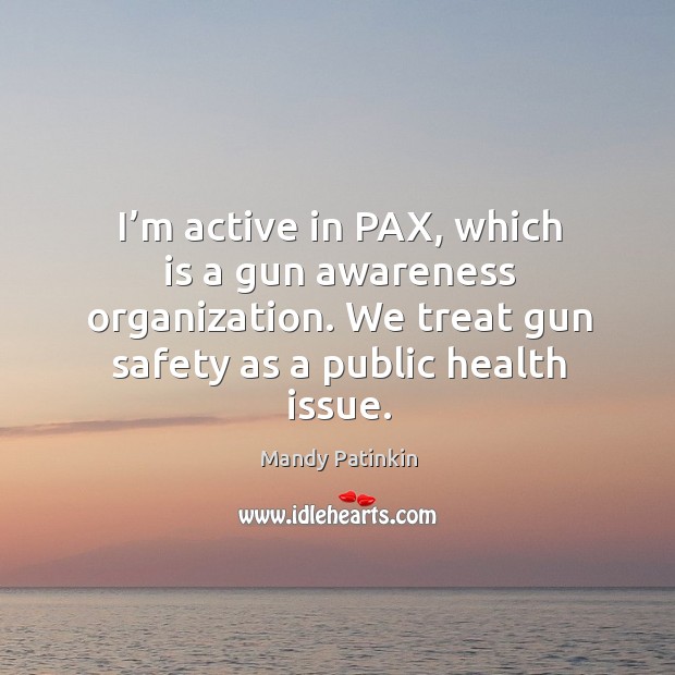 I’m active in pax, which is a gun awareness organization. We treat gun safety as a public health issue. Mandy Patinkin Picture Quote
