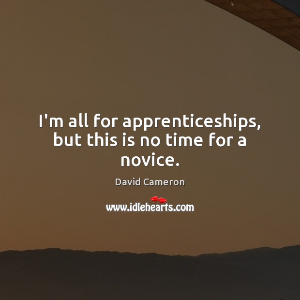 I’m all for apprenticeships, but this is no time for a novice. David Cameron Picture Quote