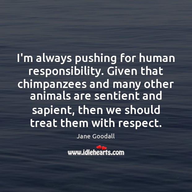 I’m always pushing for human responsibility. Given that chimpanzees and many other Jane Goodall Picture Quote