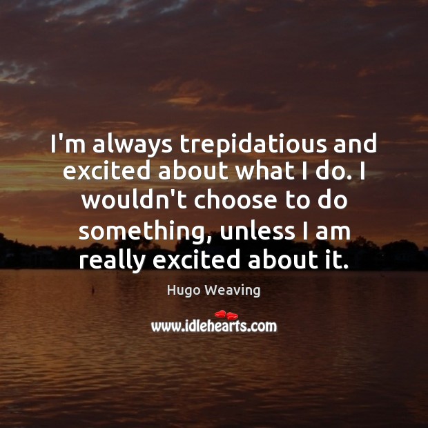 I’m always trepidatious and excited about what I do. I wouldn’t choose Hugo Weaving Picture Quote