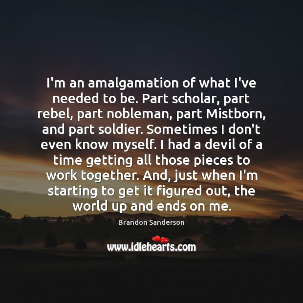 I’m an amalgamation of what I’ve needed to be. Part scholar, part Brandon Sanderson Picture Quote