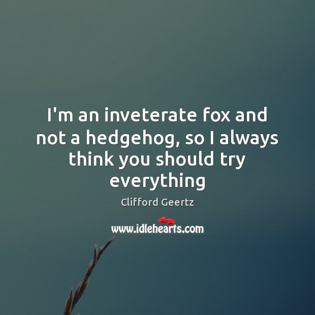 I’m an inveterate fox and not a hedgehog, so I always think you should try everything Clifford Geertz Picture Quote
