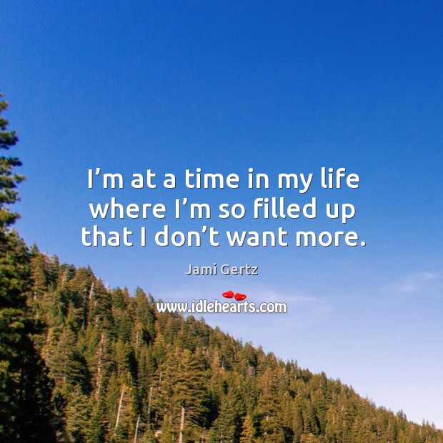 I’m at a time in my life where I’m so filled up that I don’t want more. Jami Gertz Picture Quote