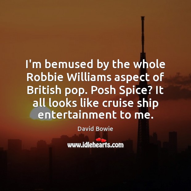 I’m bemused by the whole Robbie Williams aspect of British pop. Posh David Bowie Picture Quote