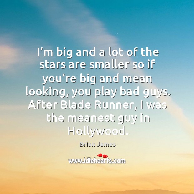 I’m big and a lot of the stars are smaller so if you’re big and mean looking Brion James Picture Quote