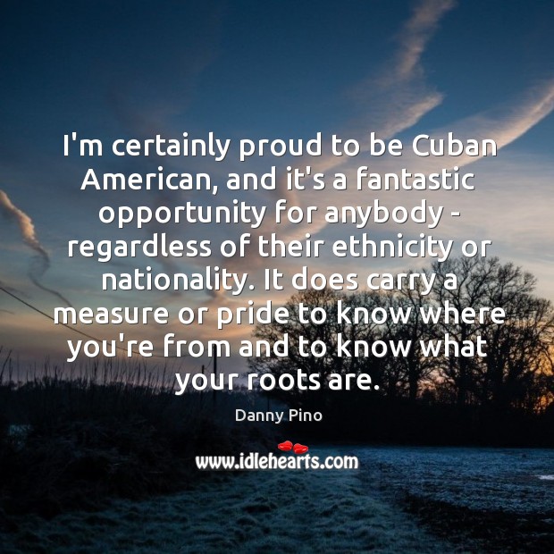 I’m certainly proud to be Cuban American, and it’s a fantastic opportunity Danny Pino Picture Quote