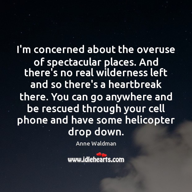 I’m concerned about the overuse of spectacular places. And there’s no real Anne Waldman Picture Quote