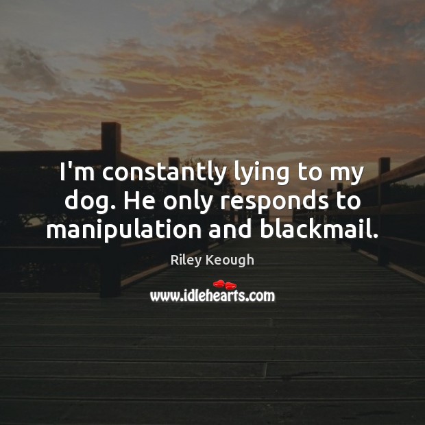 I’m constantly lying to my dog. He only responds to manipulation and blackmail. Riley Keough Picture Quote
