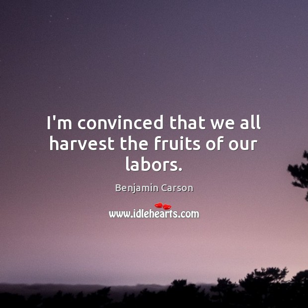 I’m convinced that we all harvest the fruits of our labors. Benjamin Carson Picture Quote