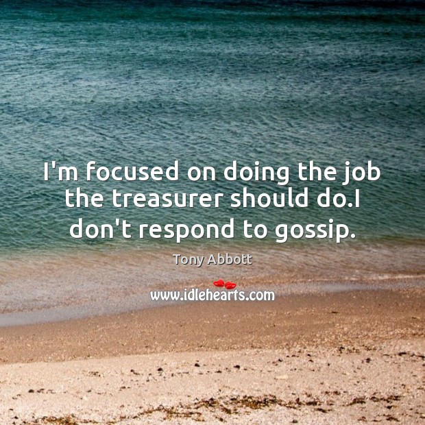 I’m focused on doing the job the treasurer should do.I don’t respond to gossip. Tony Abbott Picture Quote