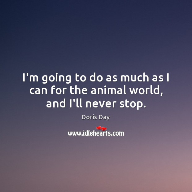 I’m going to do as much as I can for the animal world, and I’ll never stop. Image