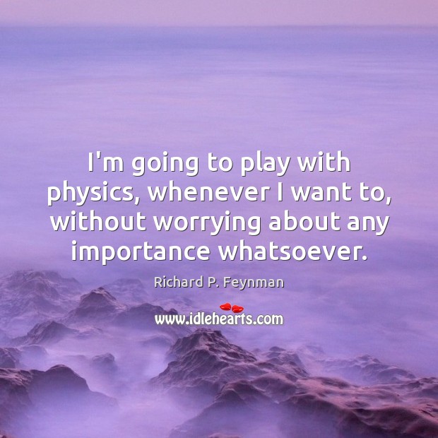 I’m going to play with physics, whenever I want to, without worrying Richard P. Feynman Picture Quote