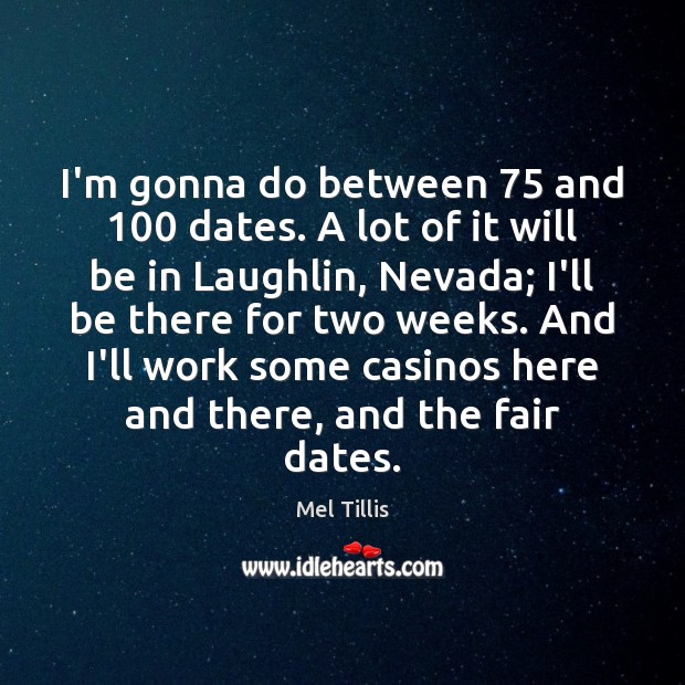 I’m gonna do between 75 and 100 dates. A lot of it will be Image