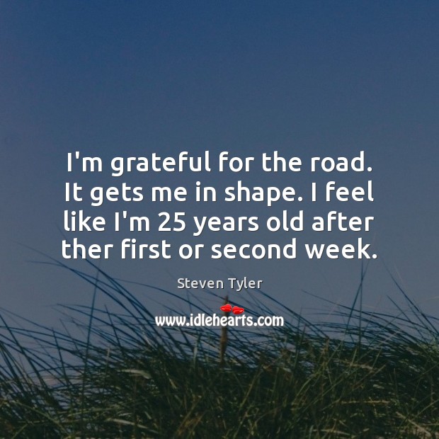 I’m grateful for the road. It gets me in shape. I feel Steven Tyler Picture Quote