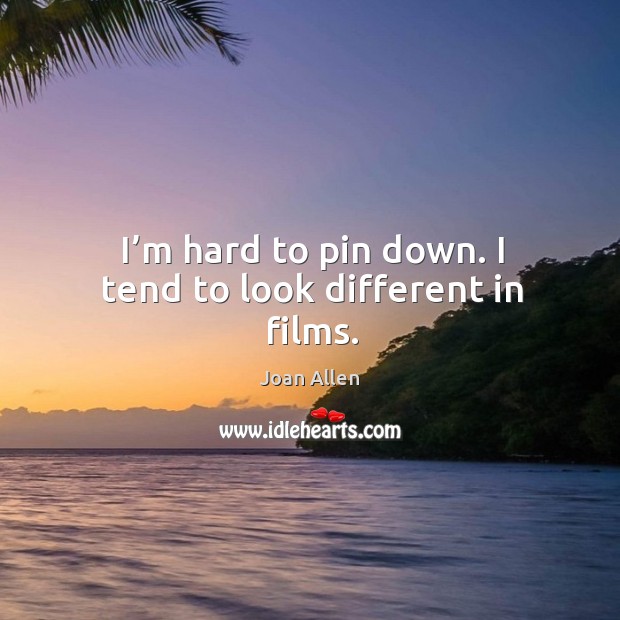 I’m hard to pin down. I tend to look different in films. Joan Allen Picture Quote