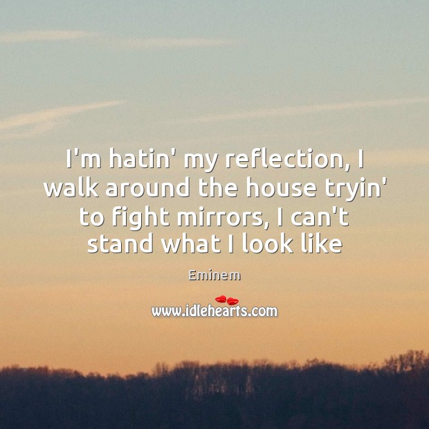 I’m hatin’ my reflection, I walk around the house tryin’ to fight Eminem Picture Quote
