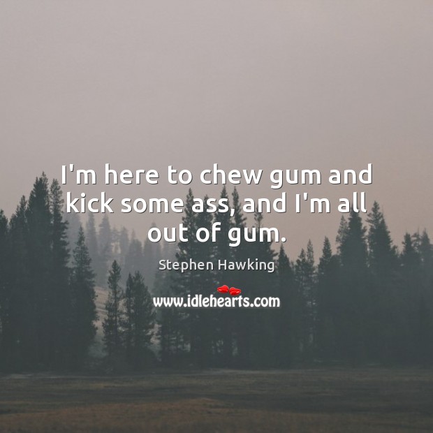 I’m here to chew gum and kick some ass, and I’m all out of gum. Stephen Hawking Picture Quote