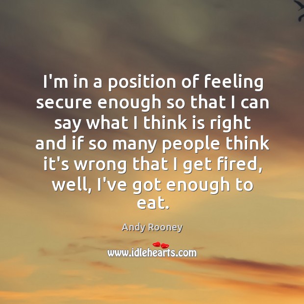 I’m in a position of feeling secure enough so that I can Andy Rooney Picture Quote