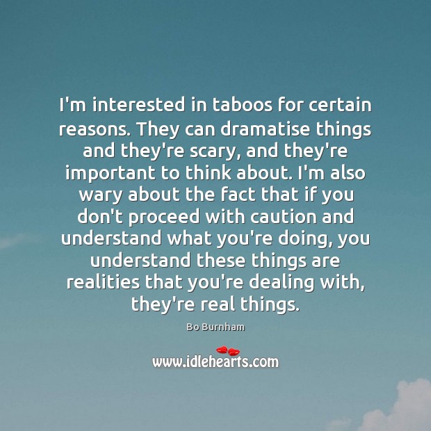 I’m interested in taboos for certain reasons. They can dramatise things and Bo Burnham Picture Quote