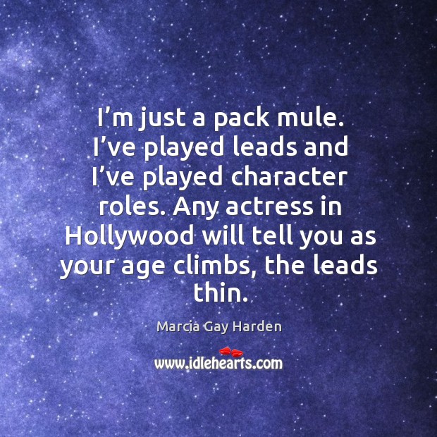 I’m just a pack mule. I’ve played leads and I’ve played character roles. Marcia Gay Harden Picture Quote