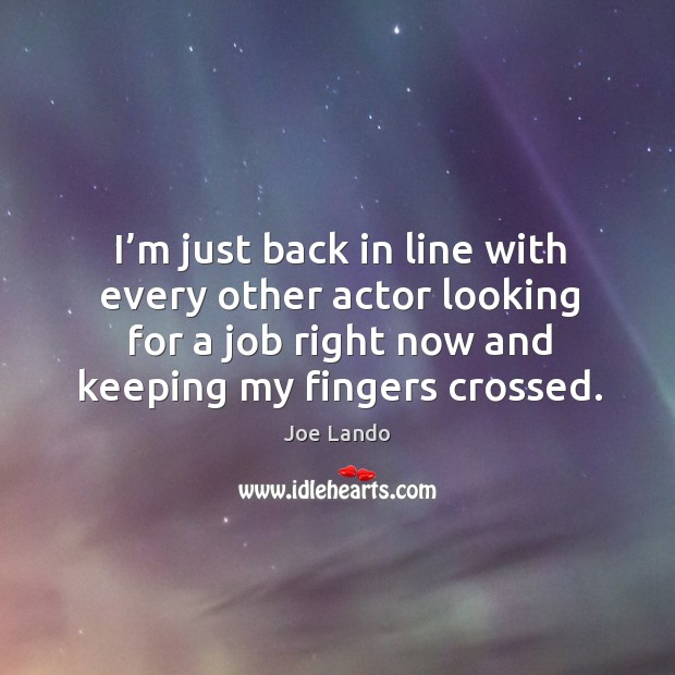 I’m just back in line with every other actor looking for a job right now and keeping my fingers crossed. Joe Lando Picture Quote