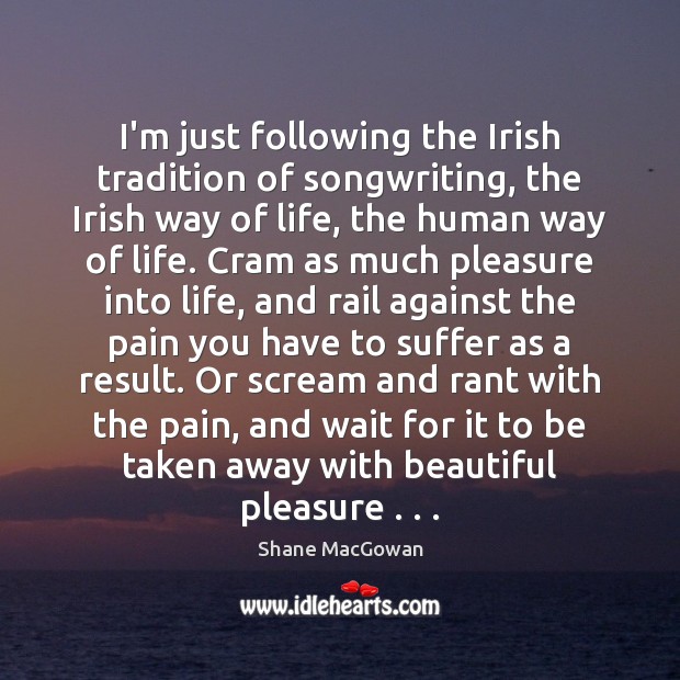 I’m just following the Irish tradition of songwriting, the Irish way of Shane MacGowan Picture Quote