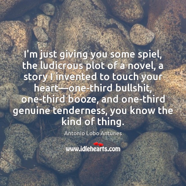 I’m just giving you some spiel, the ludicrous plot of a novel, Antonio Lobo Antunes Picture Quote