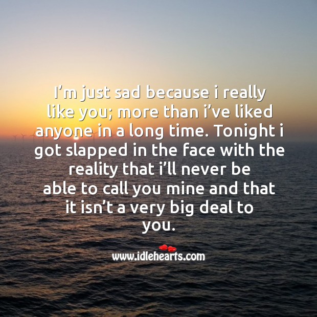 I’m just sad because I really like you; more than I’ve liked anyone in a long time. Reality Quotes Image