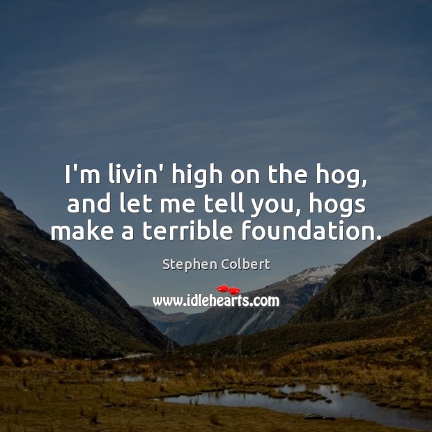 I’m livin’ high on the hog, and let me tell you, hogs make a terrible foundation. Image