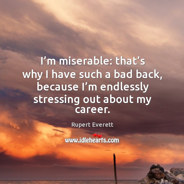 I’m miserable: that’s why I have such a bad back, because I’m endlessly stressing out about my career. Rupert Everett Picture Quote