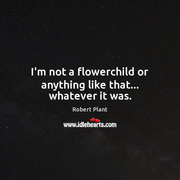 I’m not a flowerchild or anything like that… whatever it was. Robert Plant Picture Quote