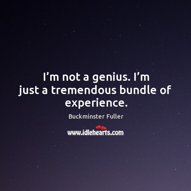 I’m not a genius. I’m just a tremendous bundle of experience. Buckminster Fuller Picture Quote
