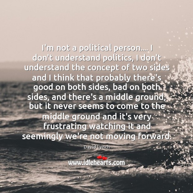 I’m not a political person…. I don’t understand politics, I don’t understand David Lynch Picture Quote