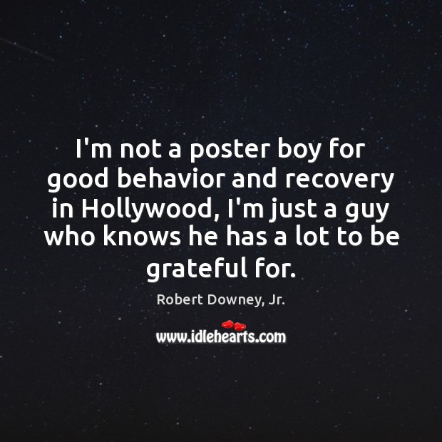 I’m not a poster boy for good behavior and recovery in Hollywood, Robert Downey, Jr. Picture Quote