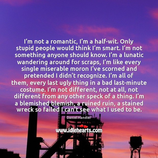 I’m not a romantic, I’m a half-wit. Only stupid people Image