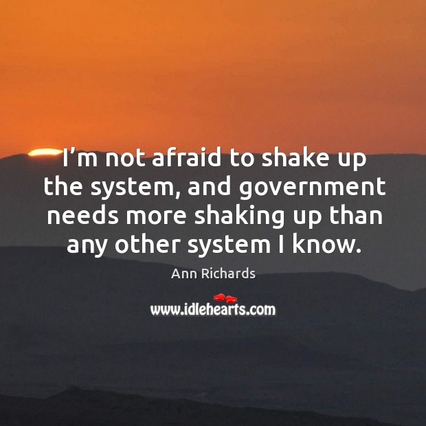 I’m not afraid to shake up the system, and government needs more shaking up than any other system I know. Afraid Quotes Image