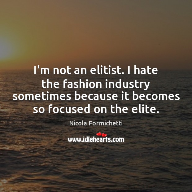 I’m not an elitist. I hate the fashion industry sometimes because it Nicola Formichetti Picture Quote